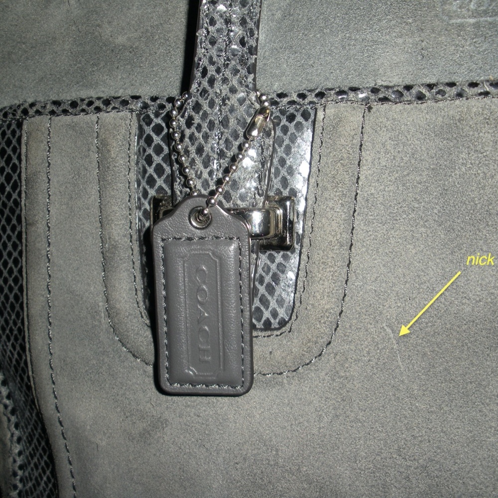 Coach Suede Leather Large Handbag Gray/Grey - Picture 3 of 6